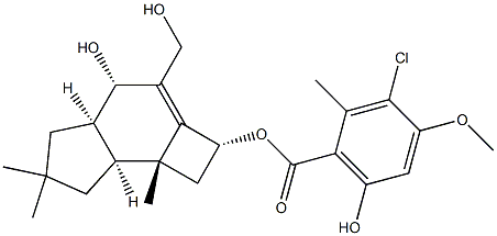 (-)-3-Chloro-6-hydroxy-4-methoxy-2-methylbenzoic acid (2R)-2,4,4aβ,5,6,7,7aβ,7b-octahydro-4β-hydroxy-3-hydroxymethyl-6,6,7bα-trimethyl-1H-cyclobuta[e]indene-2β-yl ester