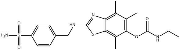 Carbamic  acid,  ethyl-,  2-[[[4-(aminosulfonyl)phenyl]methyl]amino]-4,5,7-trimethyl-6-benzothiazolyl  ester  (9CI)