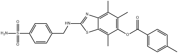 Benzoic  acid,  4-methyl-,  2-[[[4-(aminosulfonyl)phenyl]methyl]amino]-4,5,7-trimethyl-6-benzothiazolyl  ester