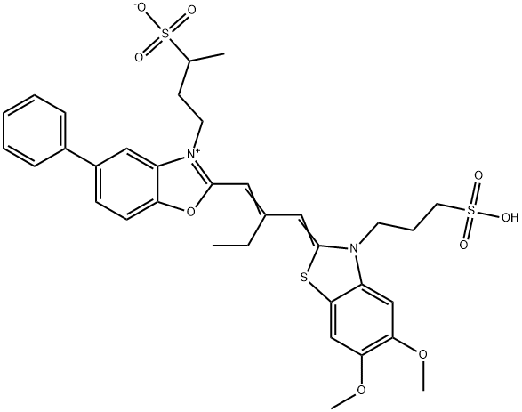 Benzoxazolium, 2-[2-[[5,6-dimethoxy-3-(3- sulfopropyl)-2(3H)-benzothiazolylidene]methyl]-1 -butenyl]-5-phenyl-3-(3-sulfobutyl)-, hydroxide, inner salt