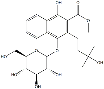 2-NAPHTHALENECARBOXYLIC ACID, 4-(D-GLUCOPYRANOSYLOXY)-1-HYDROXY-3-(3-HYDROXY-3-METHYLBUTYL)-, METHYL ESTER