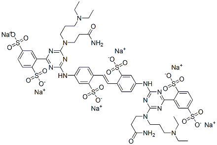 2,2'-[1,2-Ethenediylbis[(3-sulfo-4,1-phenylene)imino[6-[(3-amino-3-oxopropyl)[3-(diethylamino)propyl]amino]-1,3,5-triazine-4,2-diyl]]]bis[1,4-benzenedisulfonic acid]hexasodium salt