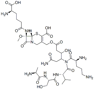 (7S)-7-[[(R)-5-Amino-5-carboxy-1-oxopentyl]amino]-7-methoxy-3-[[[6-amino-3-hydroxy-4-(L-alanyl-L-seryl-L-ornithyl-L-valylamino)-1,6-dioxohexyl]oxy]methyl]cepham-3-ene-4-carboxylic acid