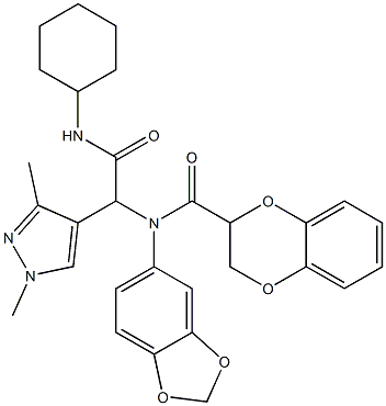 1H-Pyrazole-4-acetamide,alpha-[1,3-benzodioxol-5-yl[(2,3-dihydro-1,4-benzodioxin-2-yl)carbonyl]amino]-N-cyclohexyl-1,3-dimethyl-(9CI)