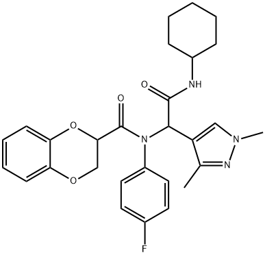1H-Pyrazole-4-acetamide,N-cyclohexyl-alpha-[[(2,3-dihydro-1,4-benzodioxin-2-yl)carbonyl](4-fluorophenyl)amino]-1,3-dimethyl-(9CI)
